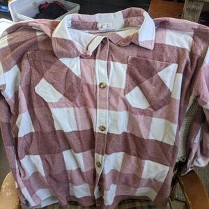 Maurices Pink and White Plaid Button Down Shirt